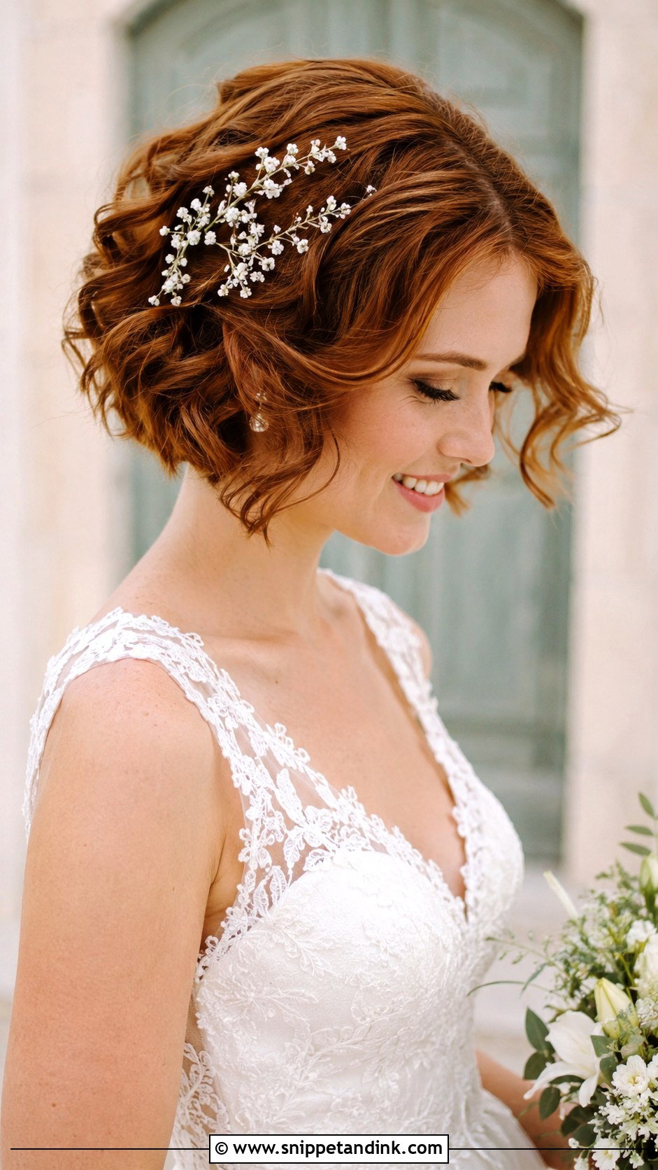 Floral Bridal Bob - Snippet and Ink - 20 Bob Hair Bride Ideas