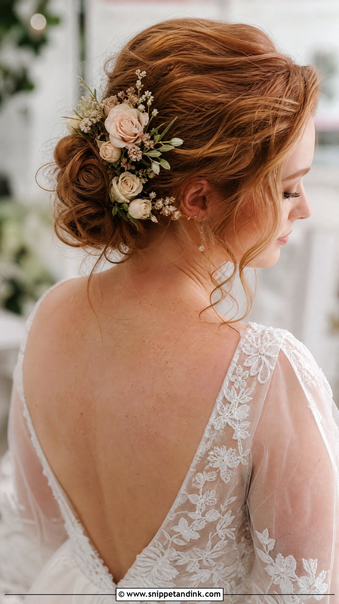Floral Bridal Bun - Snippet and Ink - 15 Bridal Hair Bun Style Ideas