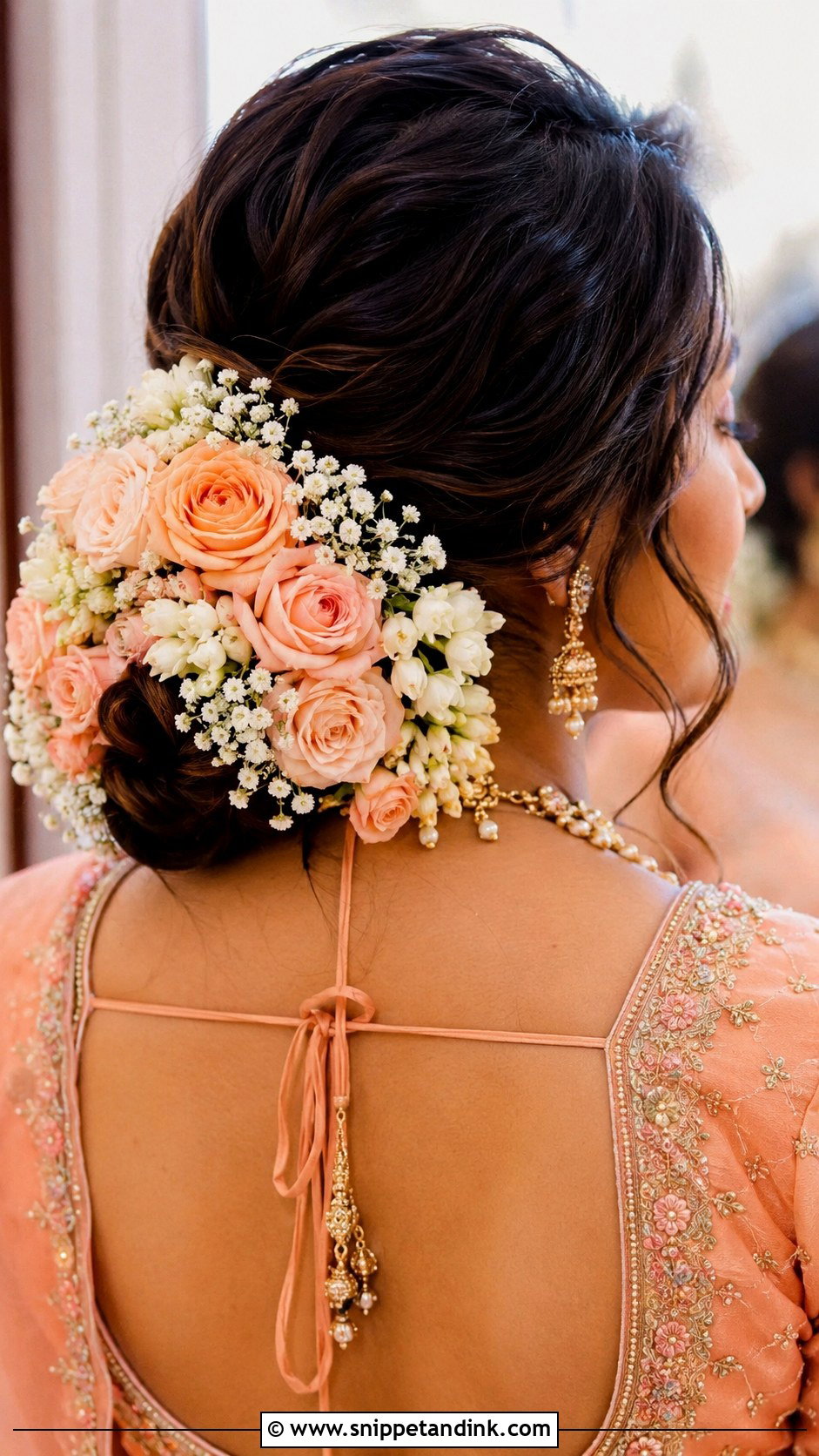 Floral Bridal Bun - Snippet and Ink - 15 Indian Wedding Bridal Hair Bun Ideas