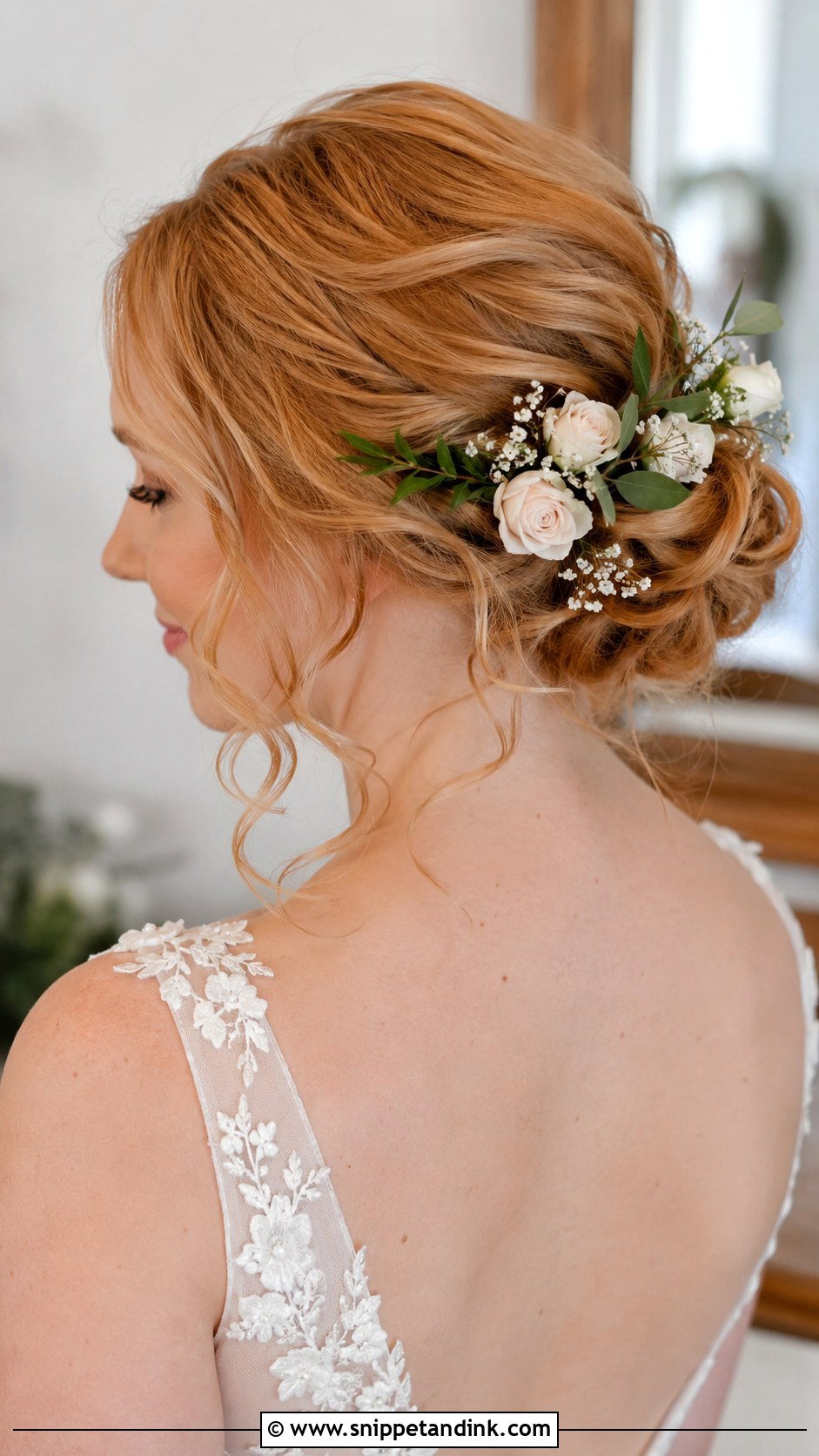 Floral Bridal Bun With Loose Curls - Snippet and Ink - 20 Bride Updo Hairstyles Bun Loose Curls