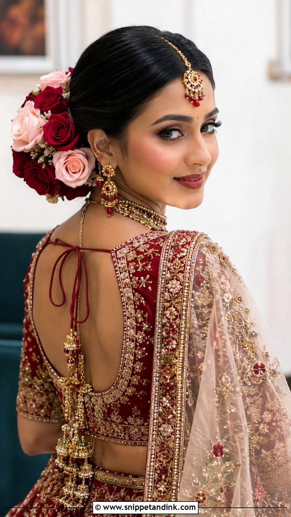 Floral Bridal Bun With Roses - Snippet and Ink - 15 North Indian Bride Hairstyle Ideas