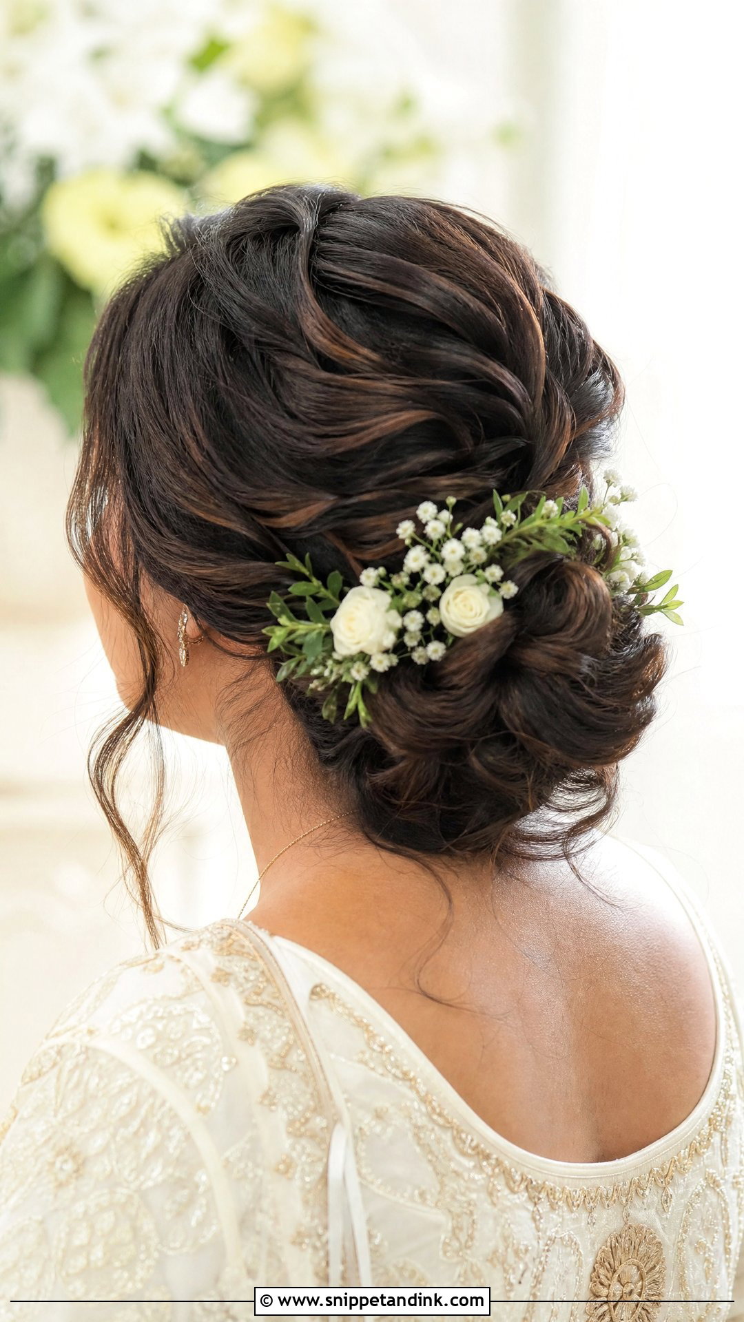 Floral Bridal Bun - Snippet and Ink - 15 Bridal Bun Updo Ideas