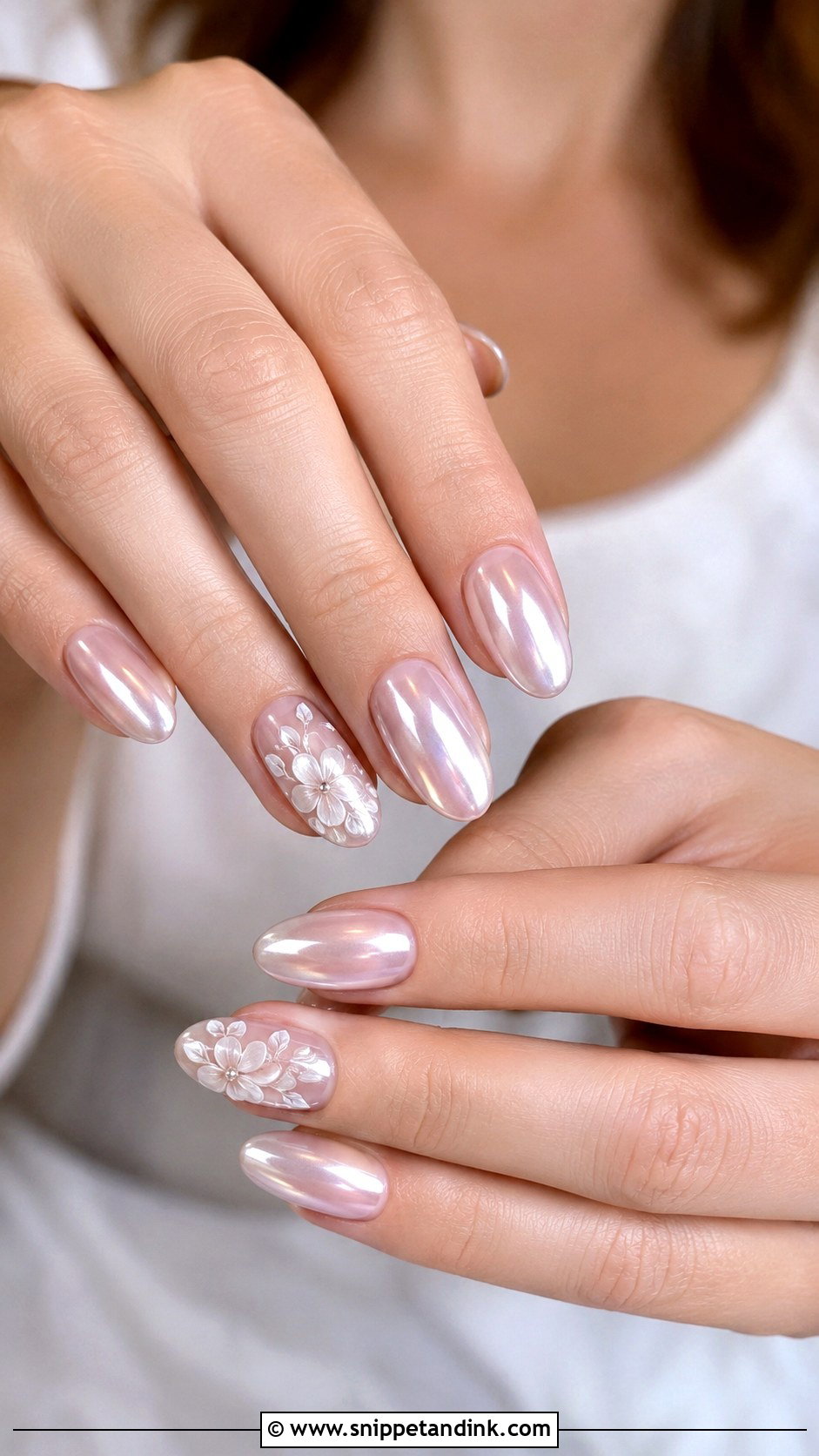 Floral Bridal Chrome Nails - Snippet and Ink - 20 Bridal Chrome Nails