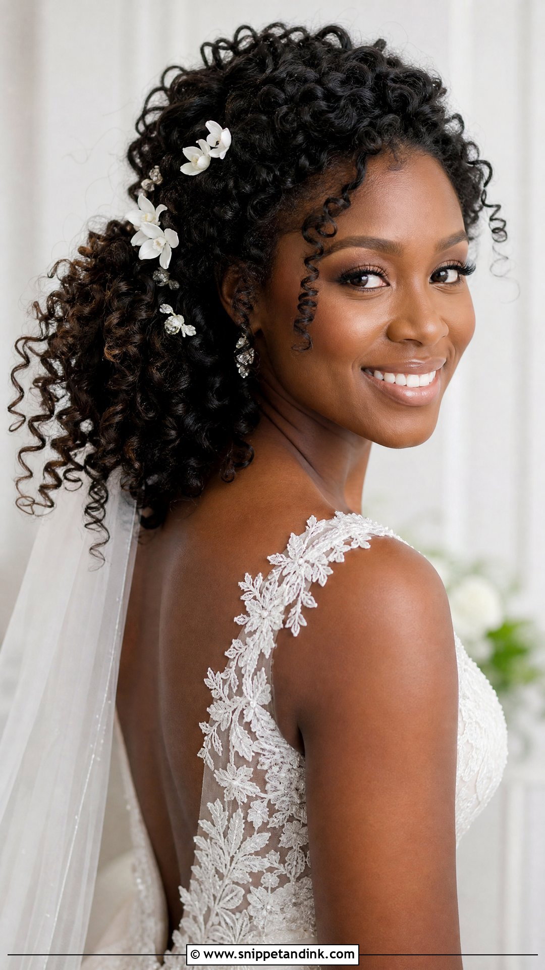 Floral Bridal Curly Hair - Snippet and Ink - 15 Floral Bridal Hairstyles