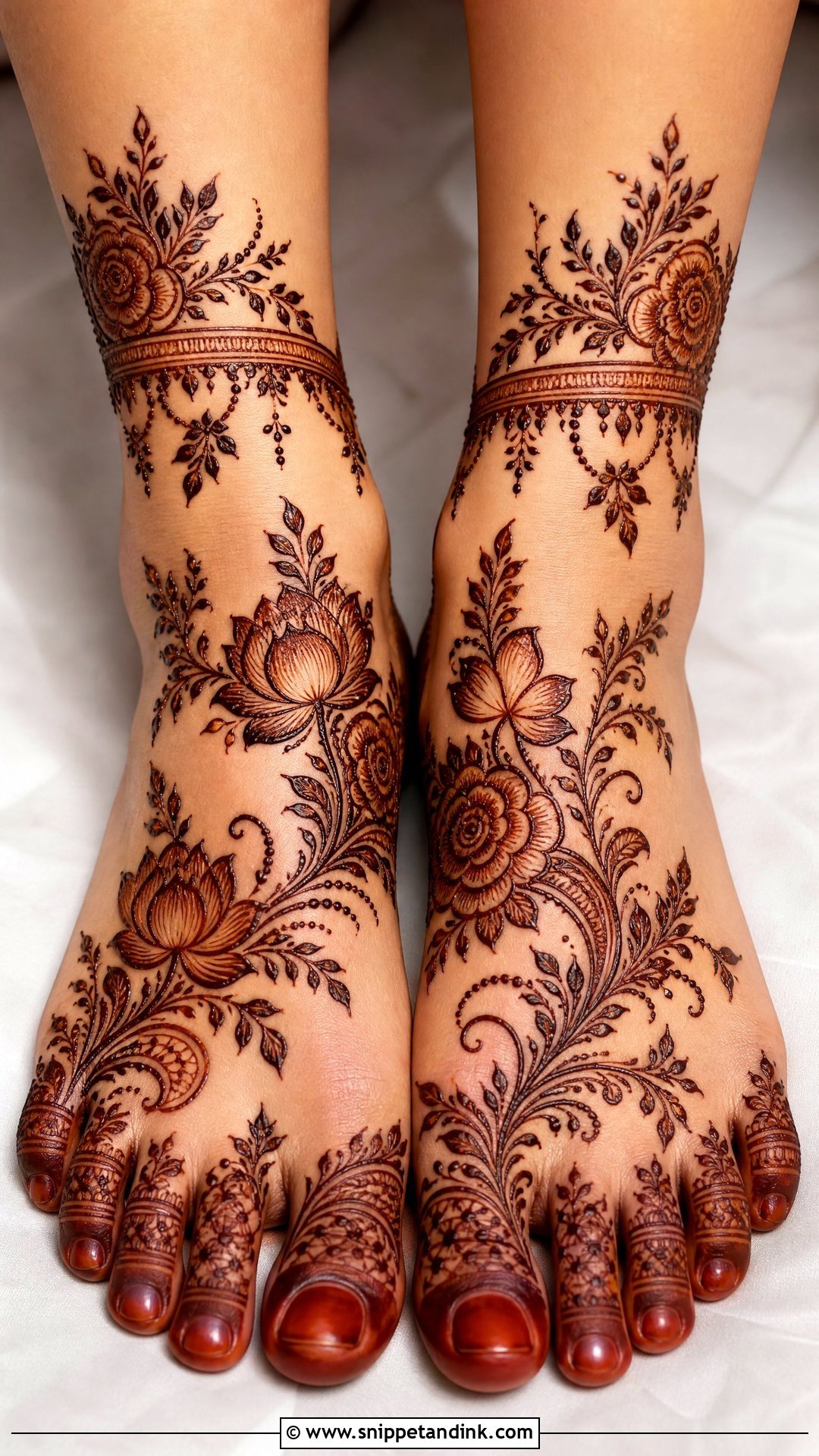 Floral Bridal Feet Mehndi Design - Snippet and Ink - 20 Bridal Henna Feet Mehndi Designs