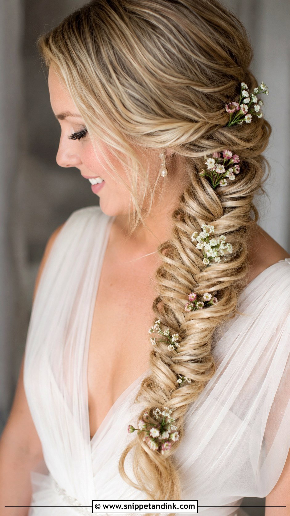 Floral Bridal Fishtail Braid - Snippet and Ink - 20 Floral Bridal Hair Ideas
