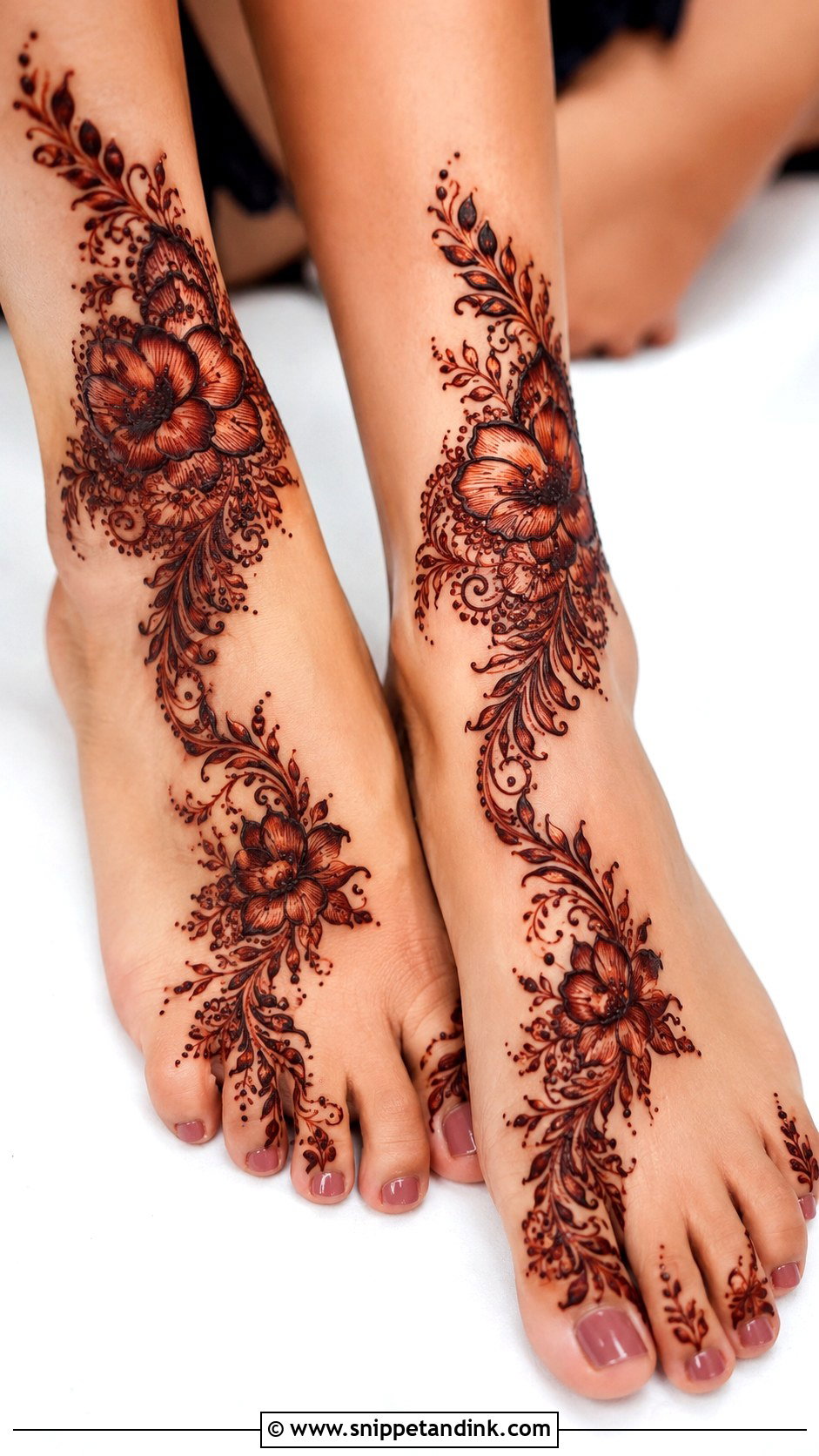 Floral Bridal Foot Mehndi Design - Snippet and Ink - 30 Bridal Mehndi Designs for Foot