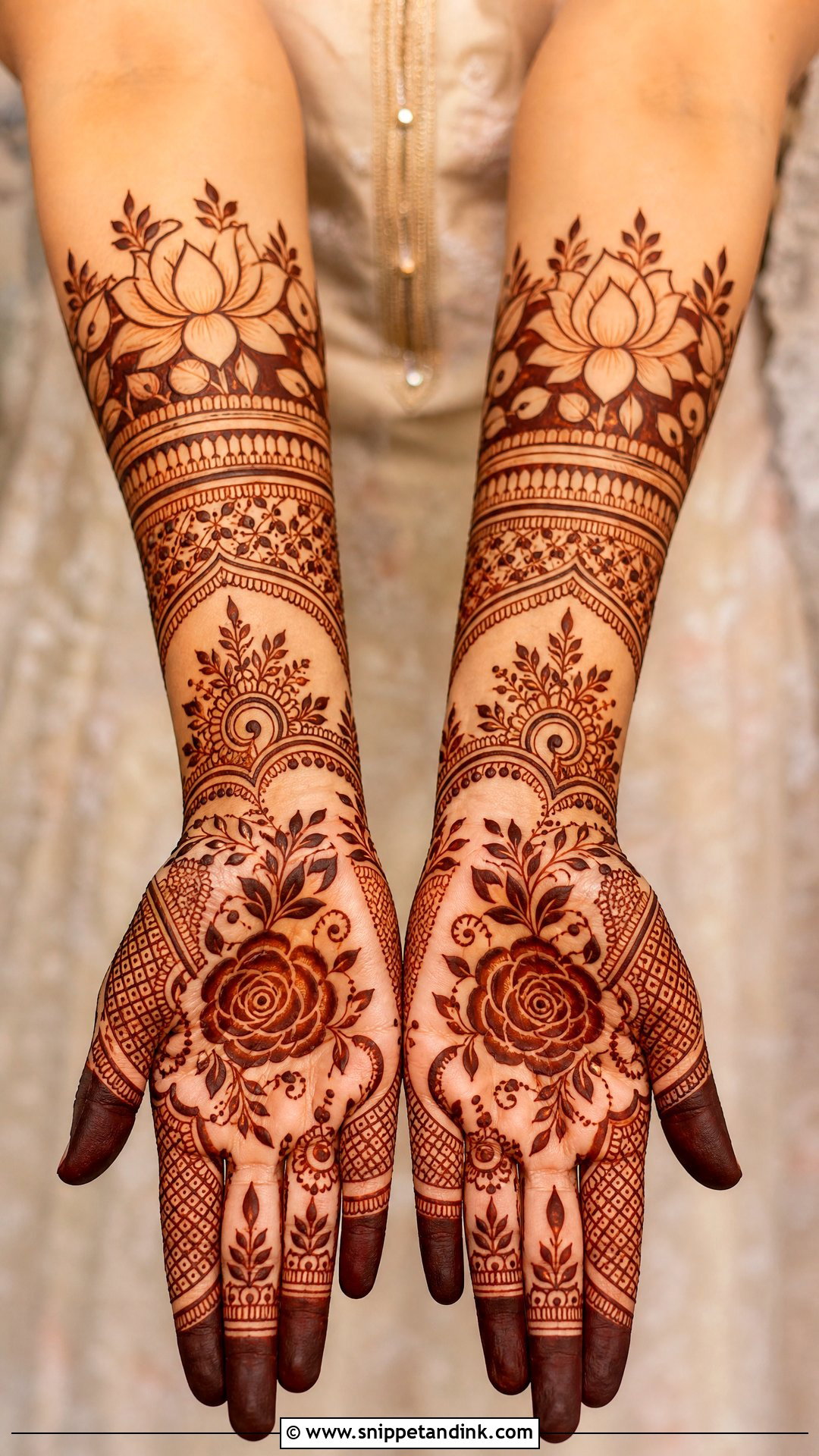 Floral Bridal Front Hand Mehndi Design - Snippet and Ink - 25 Bridal Front Hand Mehndi Design 2025 Ideas