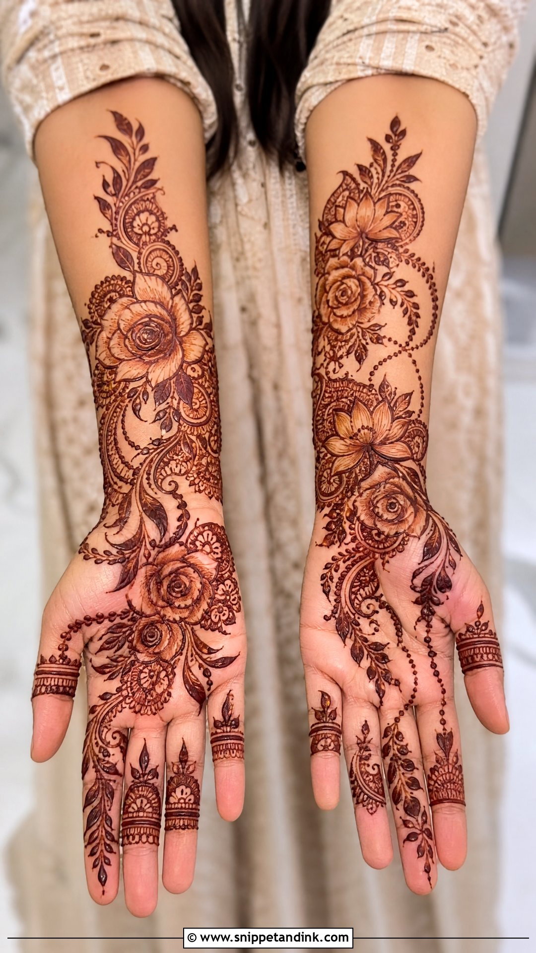 Floral Bridal Front Hand Mehndi Design - Snippet and Ink - 25 Bridal Front Hand Mehndi Designs