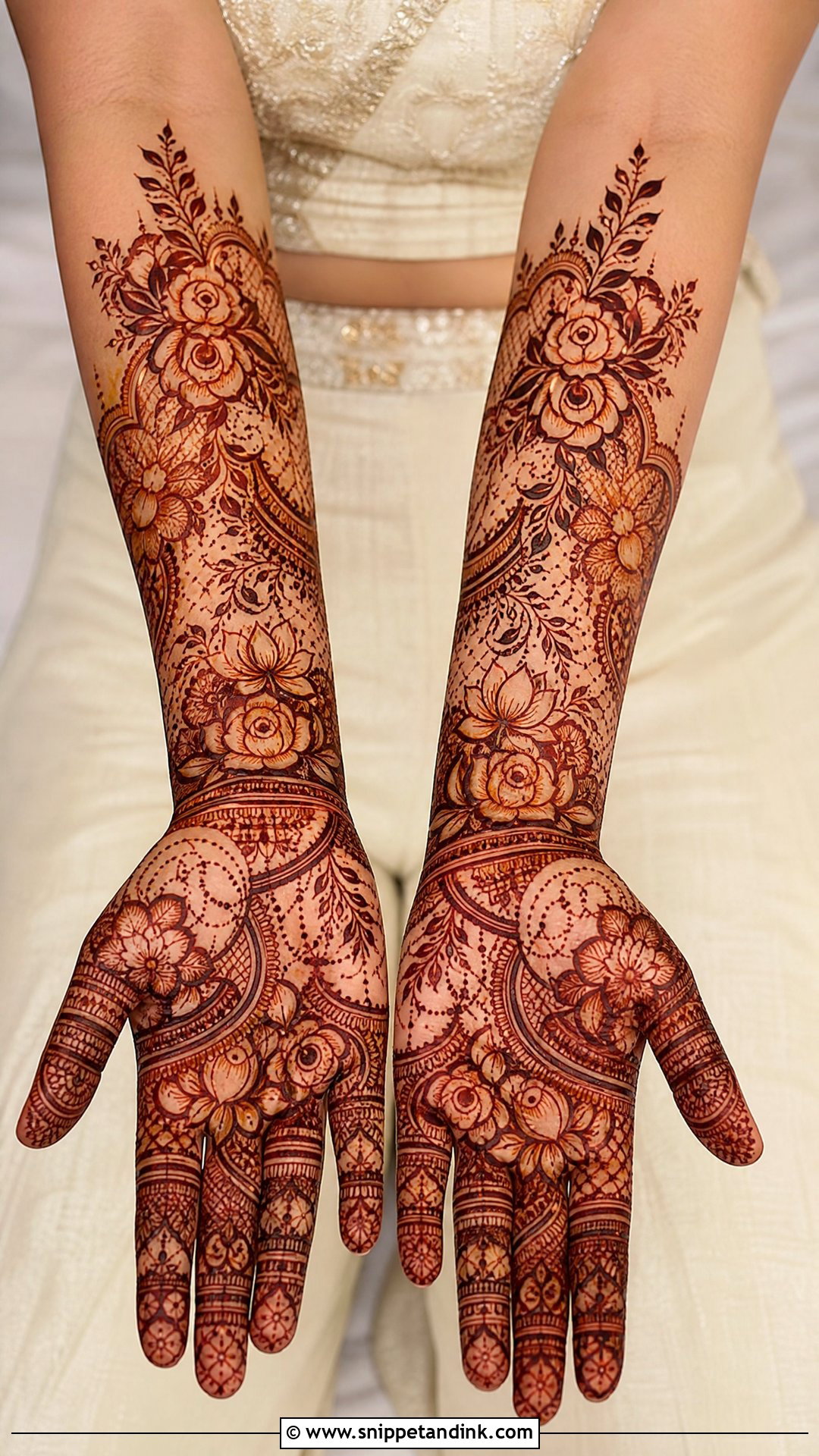 Floral Bridal Full Hand Mehndi Design - Snippet and Ink - 25 Bridal Full Hand Mehndi Designs