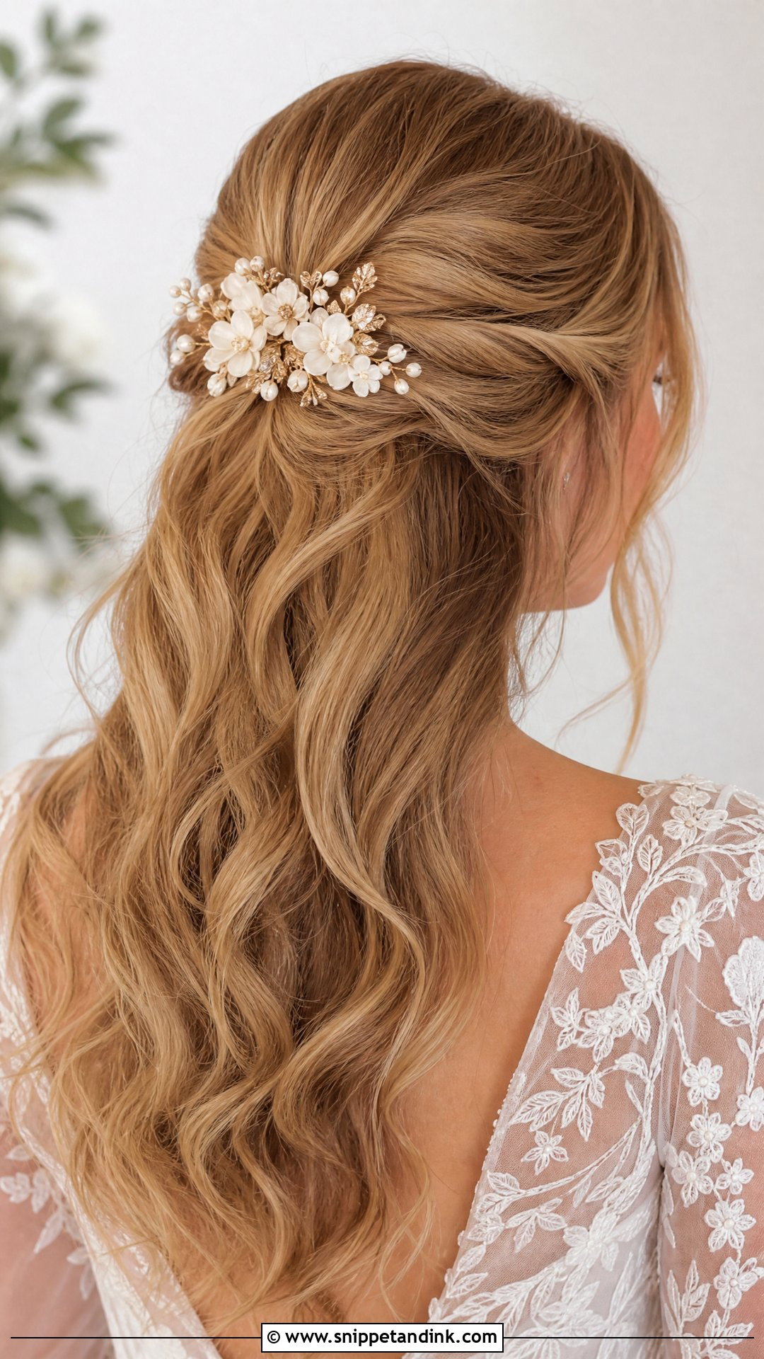 Floral Bridal Hair Comb With Half Up Hair - Snippet and Ink - 15 Bridal Hair Combs