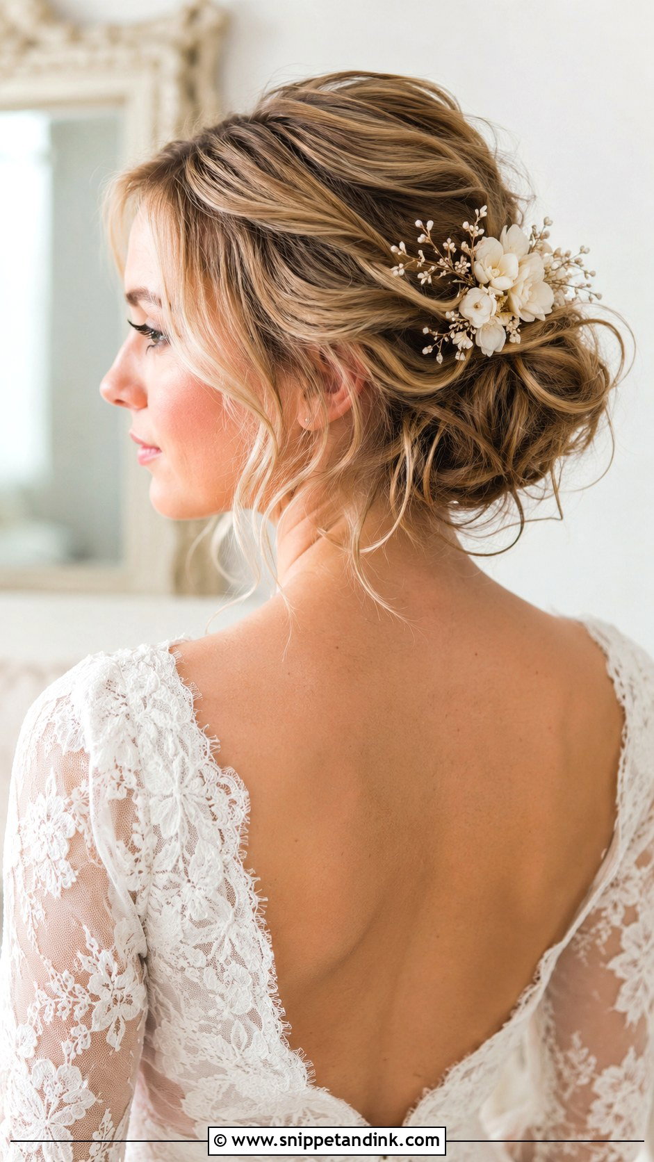 Floral Bridal Hair Comb With Messy Updo - Snippet and Ink - 15 Wedding Hair Clips Bridal Headpieces
