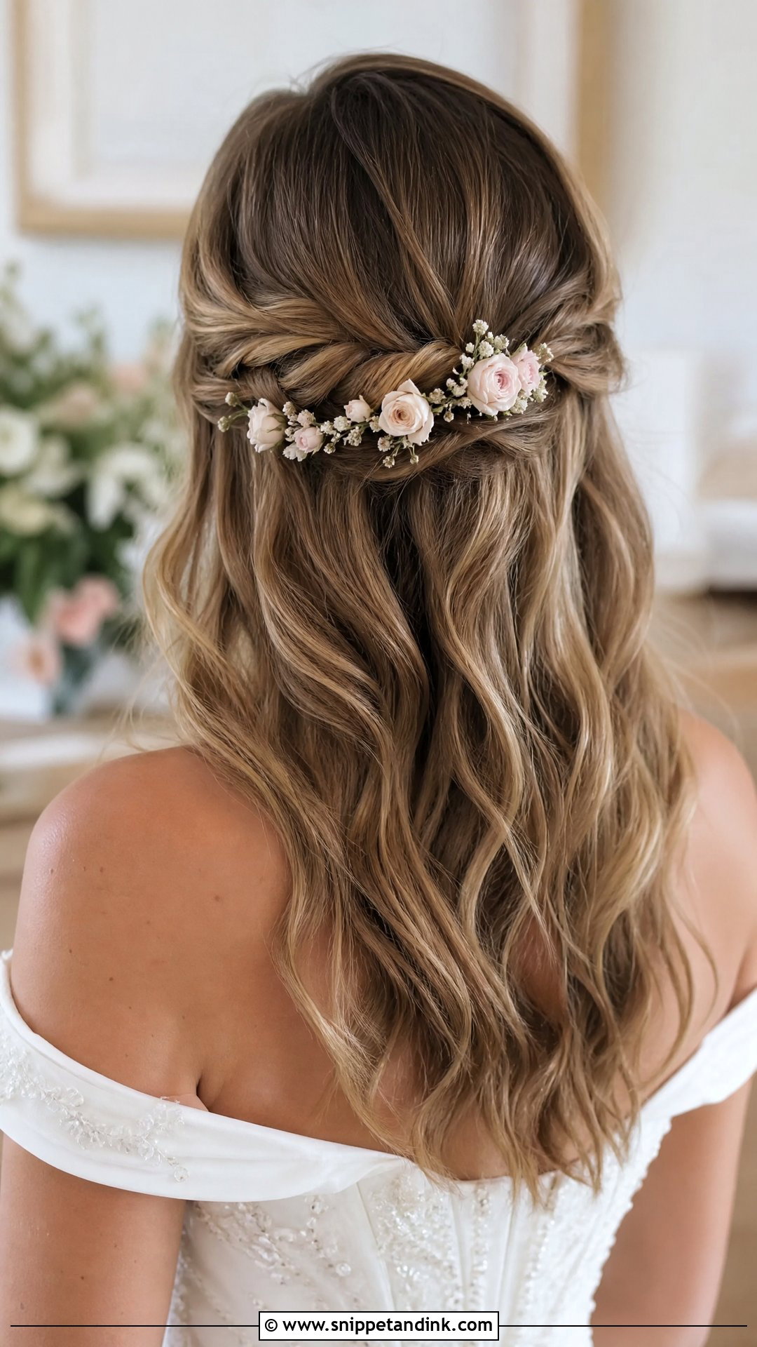 Floral Bridal Half Up Hair - Snippet and Ink - 15 Floral Bridal Hairstyles