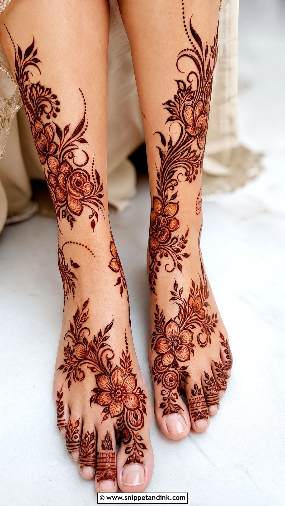Floral Bridal Leg Mehndi Design - Snippet and Ink - 20 Bridal Mehndi Designs Leg