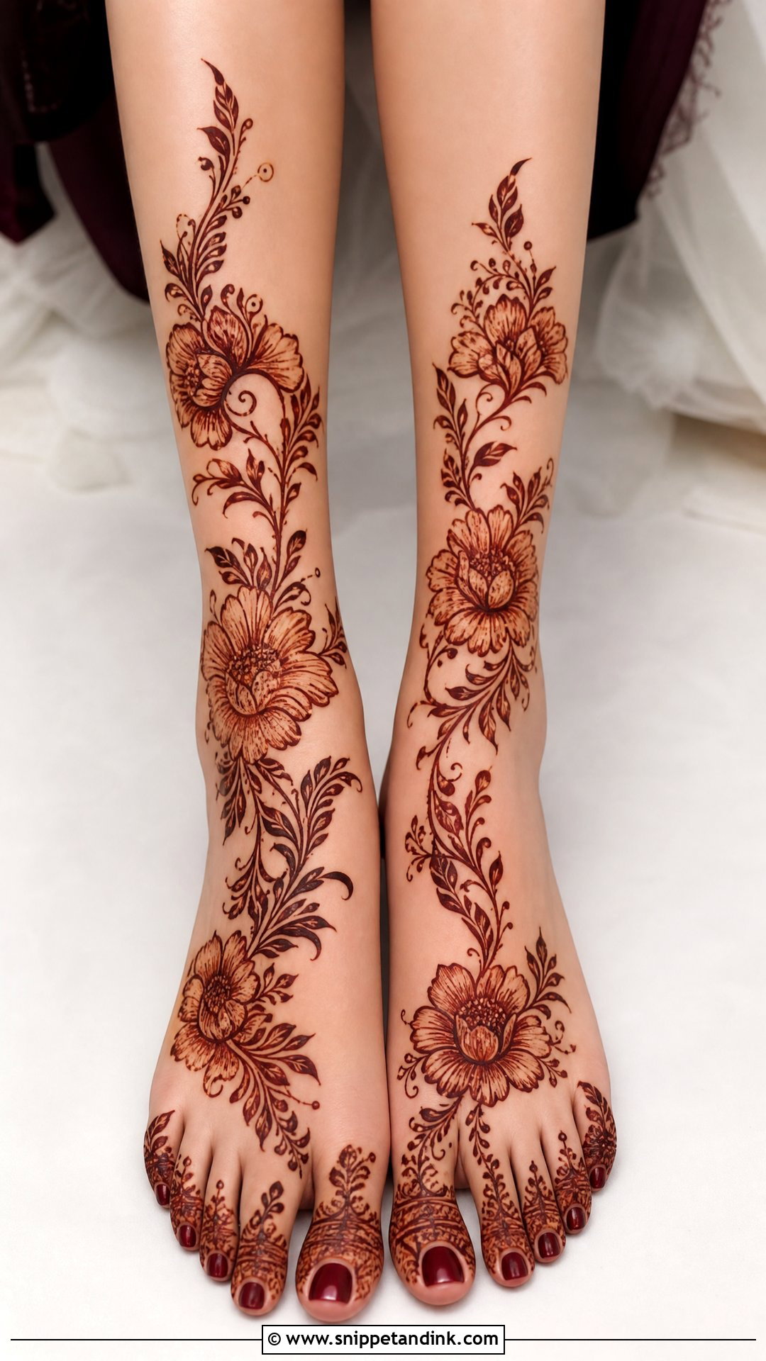 Floral Bridal Leg Mehndi Design - Snippet and Ink - 20 Bridal Mehndi Designs Legs Brides