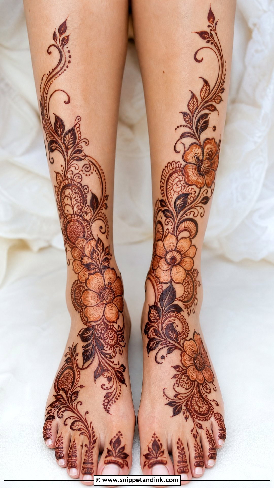 Floral Bridal Leg Mehndi Design - Snippet and Ink - 20 Bridal Mehndi Mehandi Designs for Legs