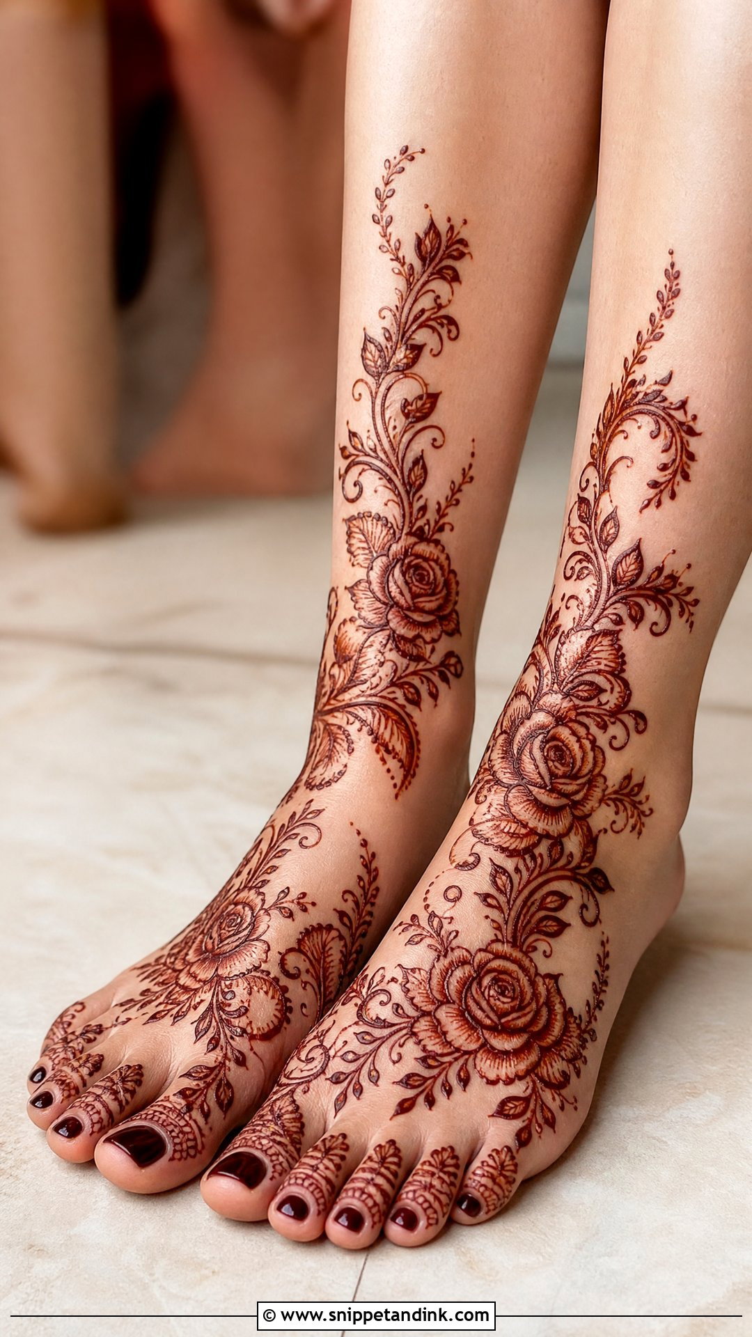 Floral Bridal Leg Mehndi Design - Snippet and Ink - 20 Bride Lag Mehndi Design Ideas