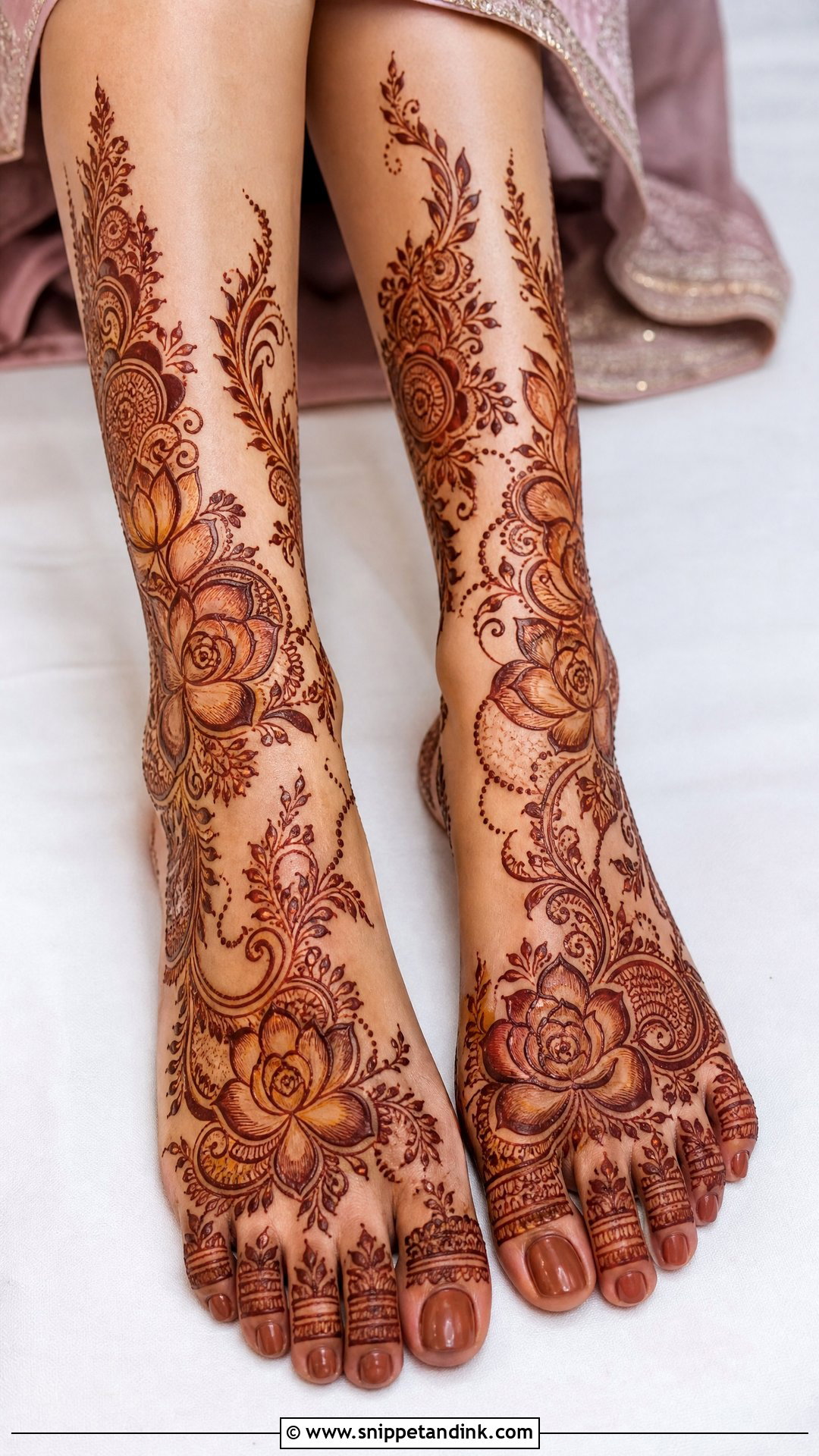Floral Bridal Leg Mehndi Design - Snippet and Ink - 20 Bridal Mehndi Designs for Leg
