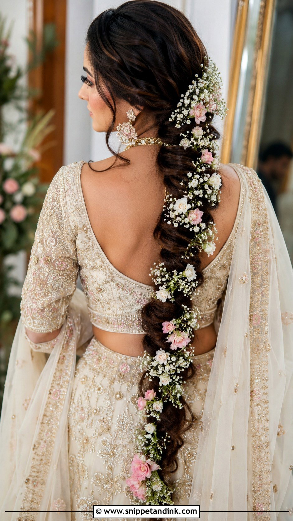 Floral Bridal Long Braid - Snippet and Ink - 20 Floral Bridal Hair Ideas