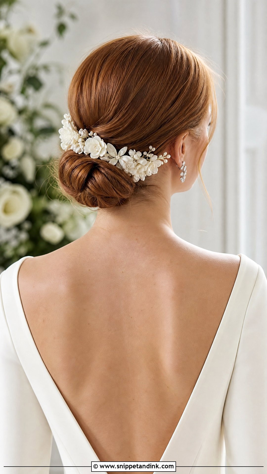 Floral Bridal Low Bun - Snippet and Ink - 15 Floral Bridal Hairstyles