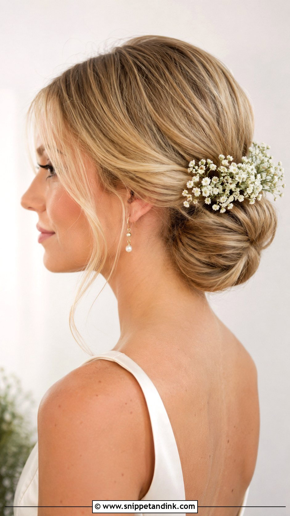 Floral Bridal Low Bun - Snippet and Ink - 20 Floral Bridal Hair Ideas