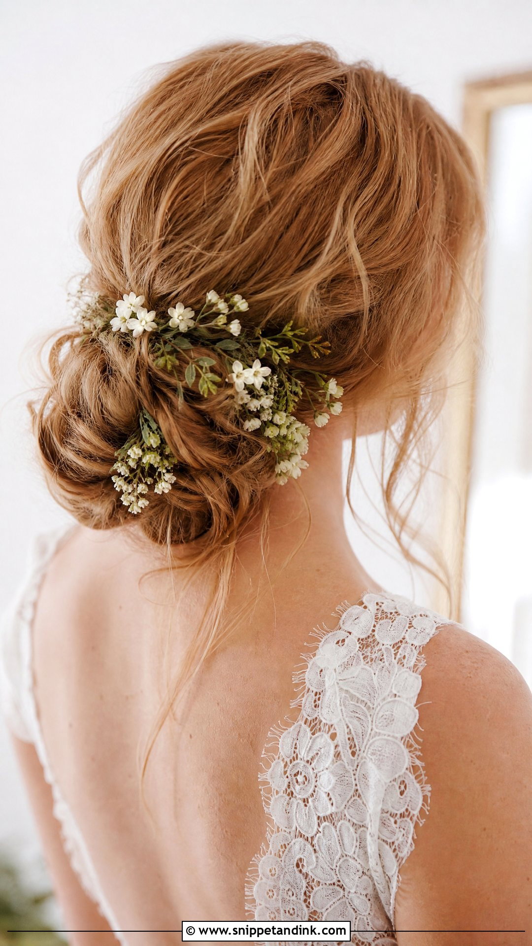Floral Bridal Low Bun - Snippet and Ink - 15 Bridal Hair Low Updo Ideas