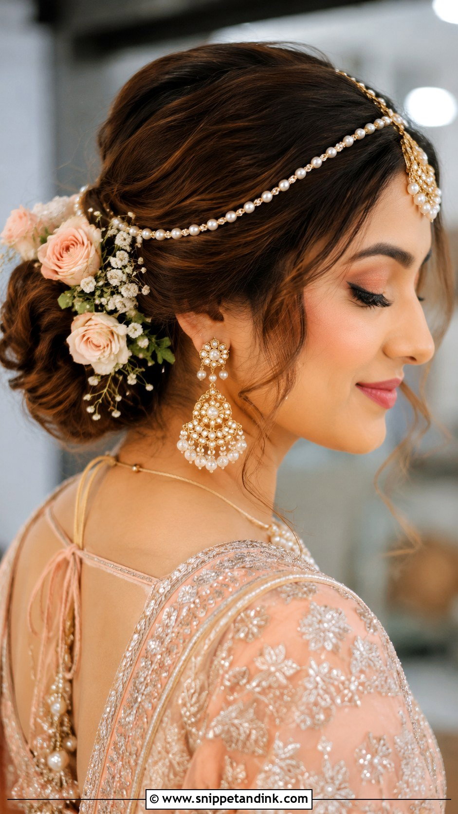 Floral Bridal Mathapatti Bun - Snippet and Ink - 20 Bridal Mathapatti Hairstyles