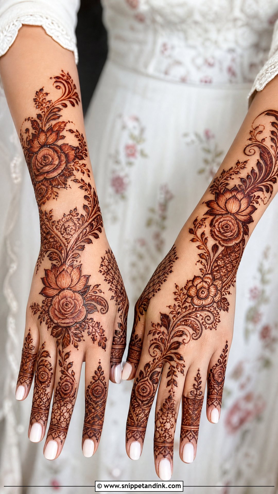 Floral Bridal Mehndi Design Back Hand - Snippet and Ink - 20 Bridal Mehndi Designs for Back Hand