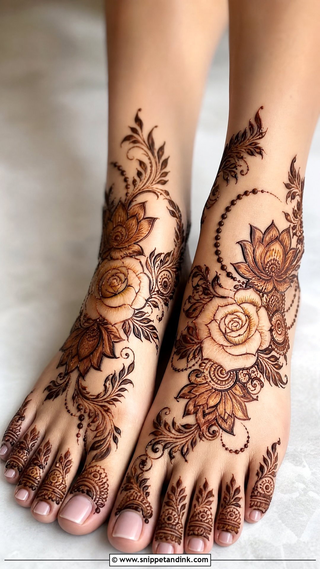 Floral Bridal Mehndi Design For Feet - Snippet and Ink - 20 Bridal Mehndi Designs for Feet
