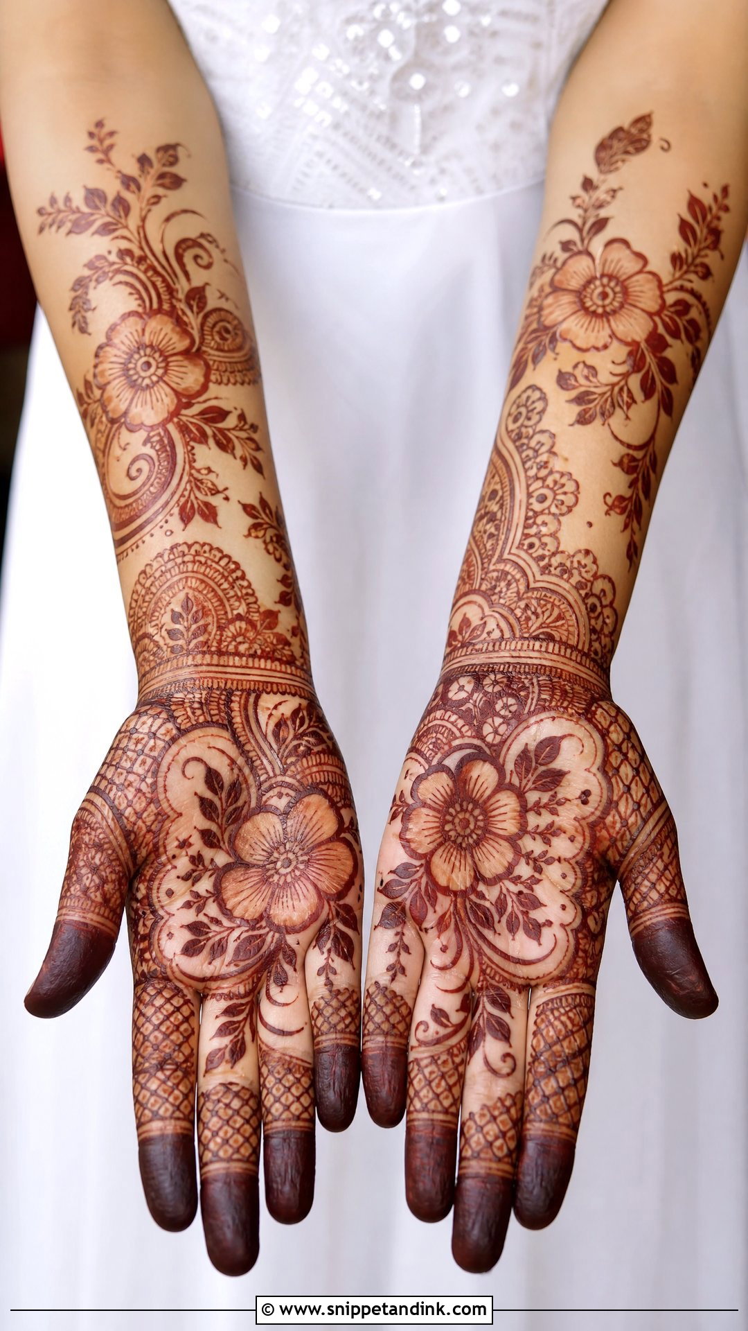 Floral Bridal Mehndi Design Full Hand - Snippet and Ink - 20 Beautiful Bridal Mehndi Designs