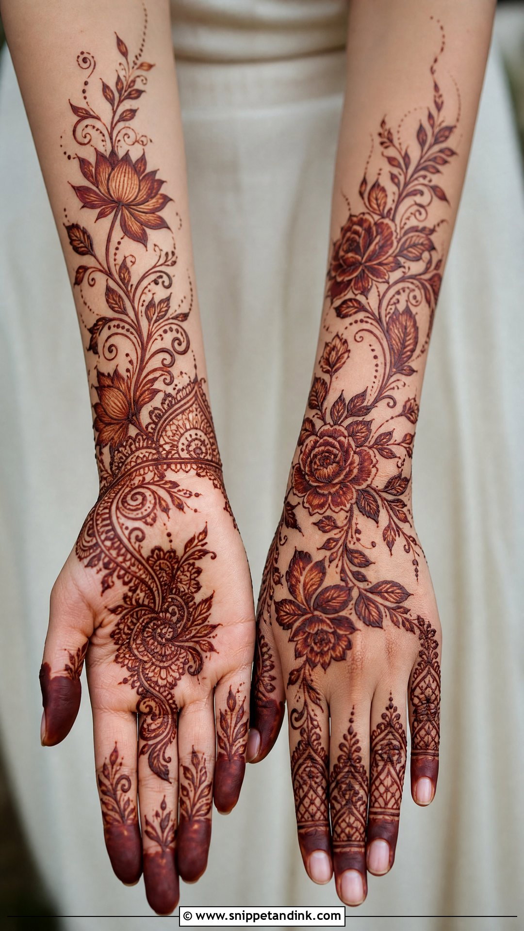 Floral Bridal Mehndi Front And Back - Snippet and Ink - 20 Bridal Mehndi Designs Front and Back