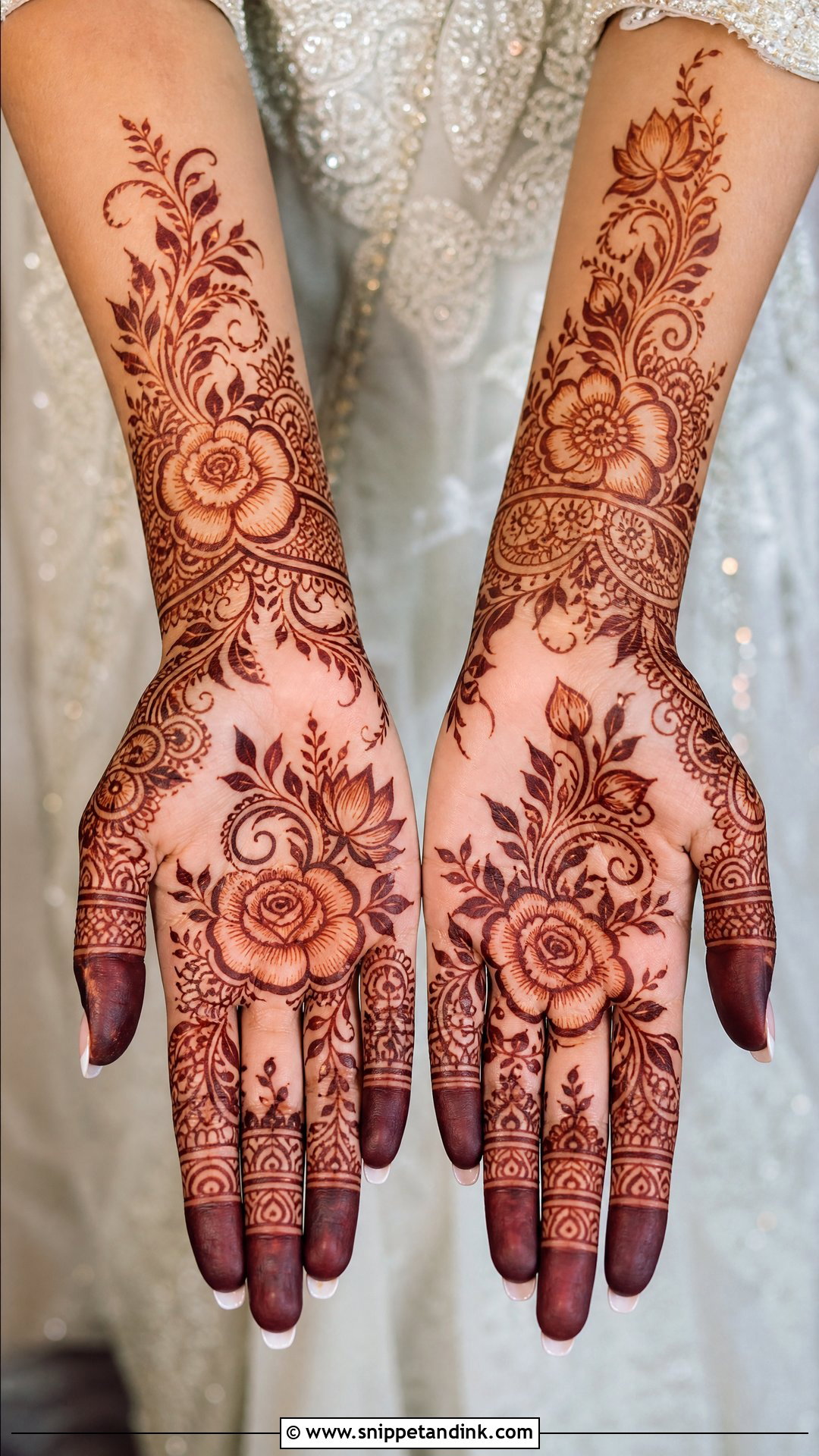 Floral Bridal Mehndi Front Hand - Snippet and Ink - 20 Front Bridal Mehndi Designs