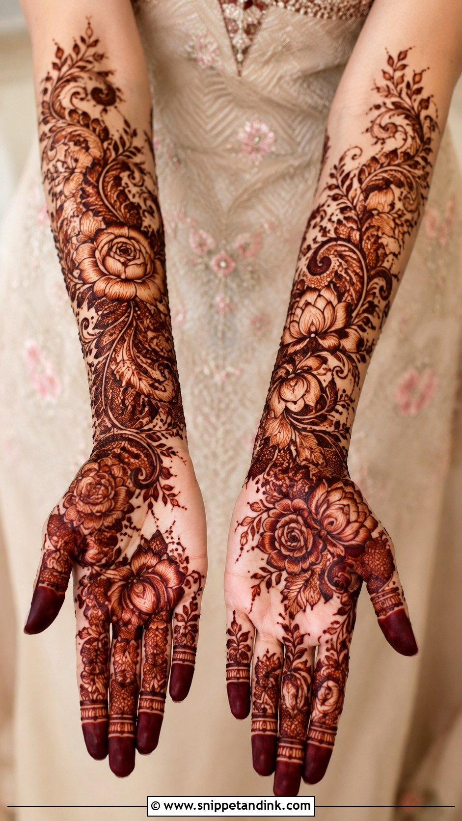 Floral Bridal Mehndi Full Hand - Snippet and Ink - 30 Bridal Mehndi Design Ideas