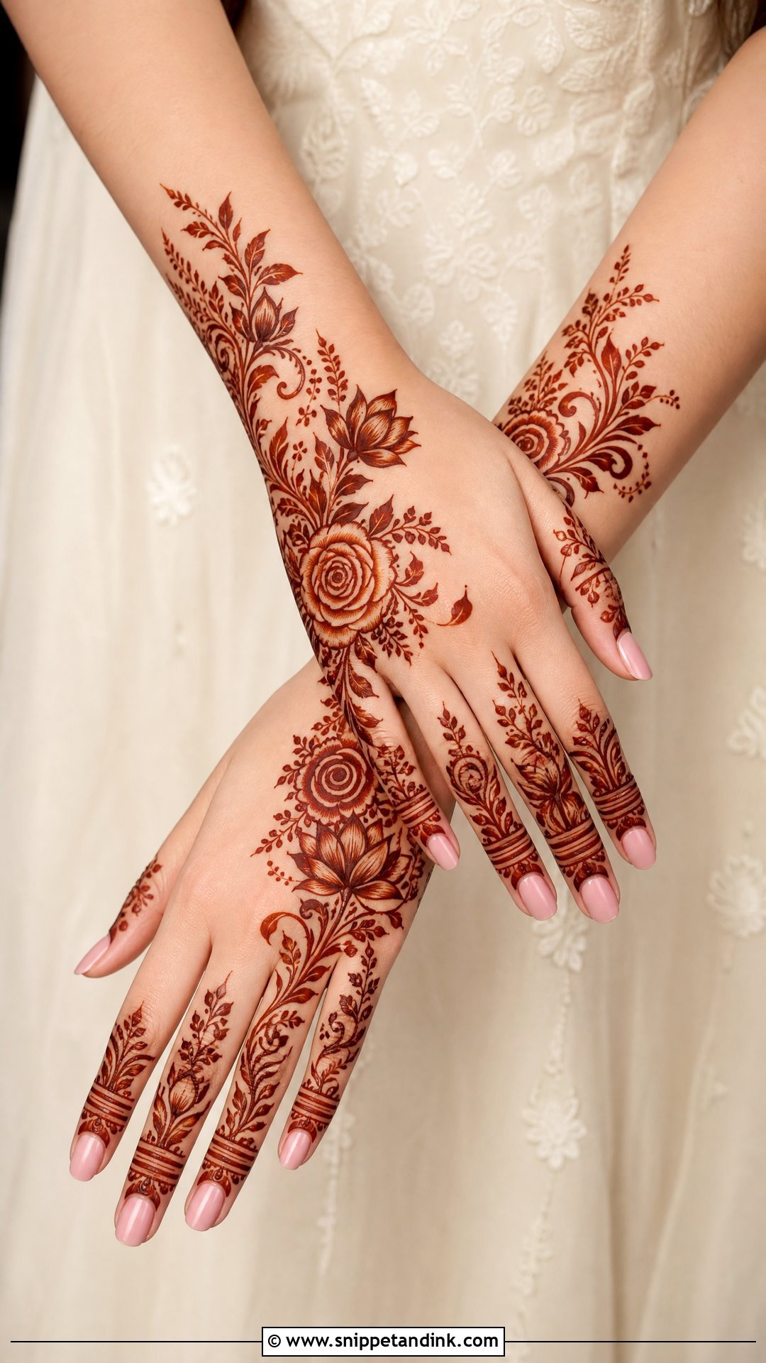 Floral Bridal Mehndi Half Hand - Snippet and Ink - 20 Bridal Mehndi Designs Half Hand