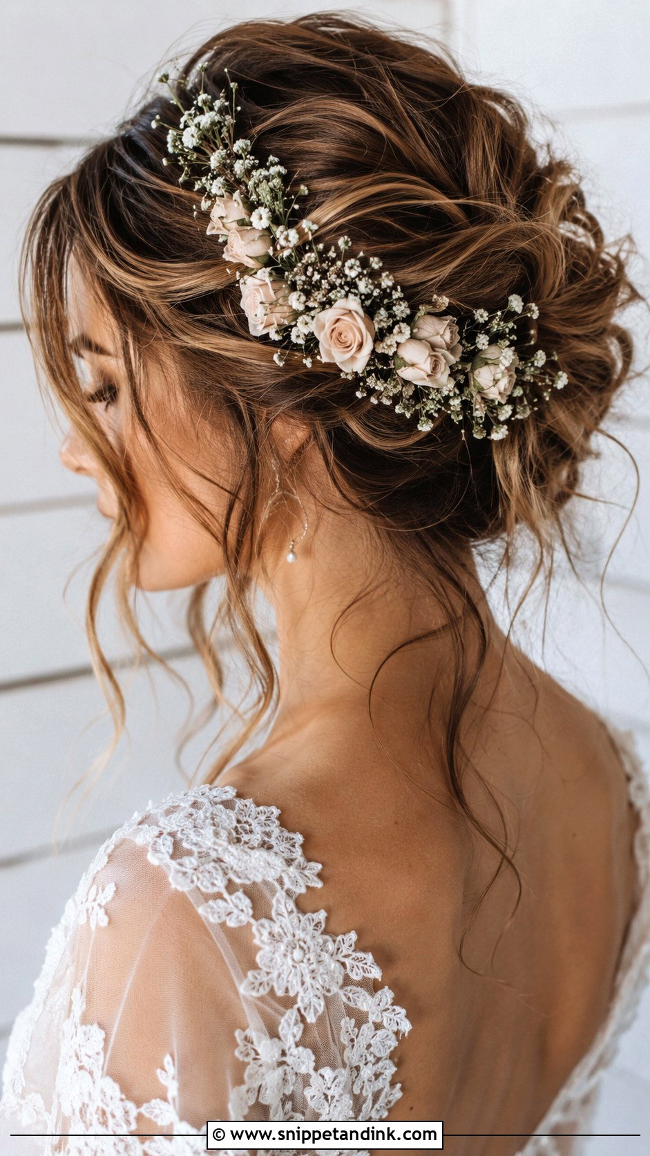Floral Bridal Messy Bun - Snippet and Ink - 20 Floral Bridal Hair Ideas