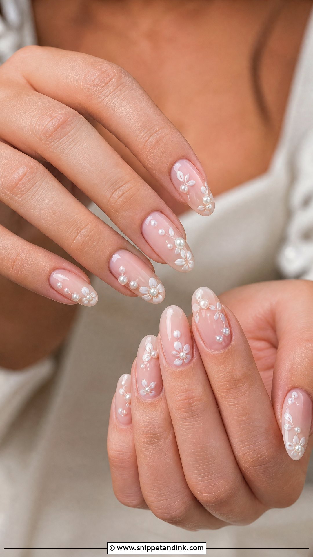 Floral Bridal Nails With Pearls - Snippet and Ink - 25 Bridal Nails with Pearls