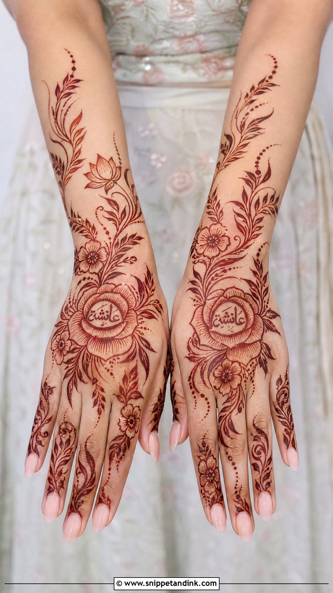 Floral Bridal Name Mehndi Design - Snippet and Ink - 20 Bridal Name Mehndi Designs