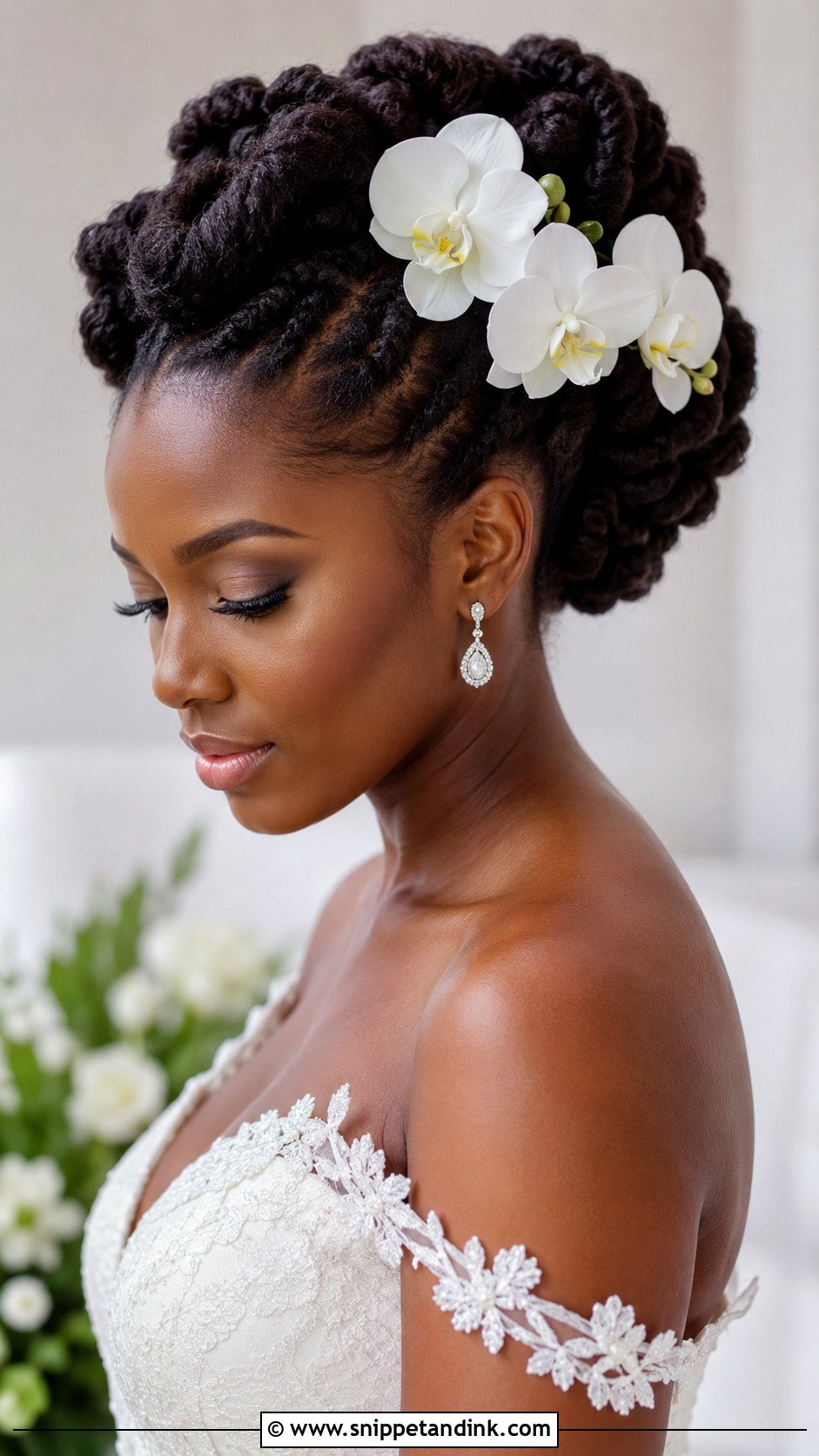 Floral Bridal Natural Hair Updo - Snippet and Ink - 20 Floral Bridal Hair Ideas