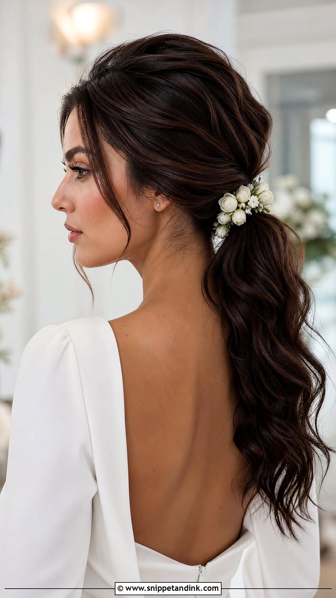 Floral Bridal Ponytail - Snippet and Ink - 15 Floral Bridal Hairstyles