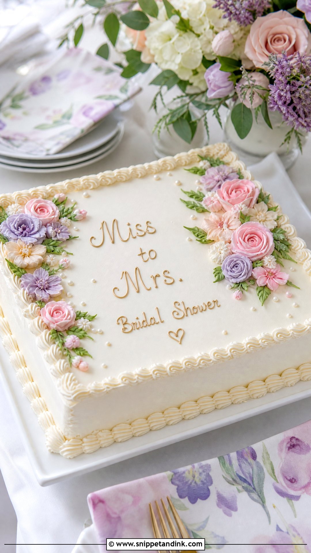 Floral Bridal Shower Sheet Cake - Snippet and Ink - 25 Bridal Cake Ideas