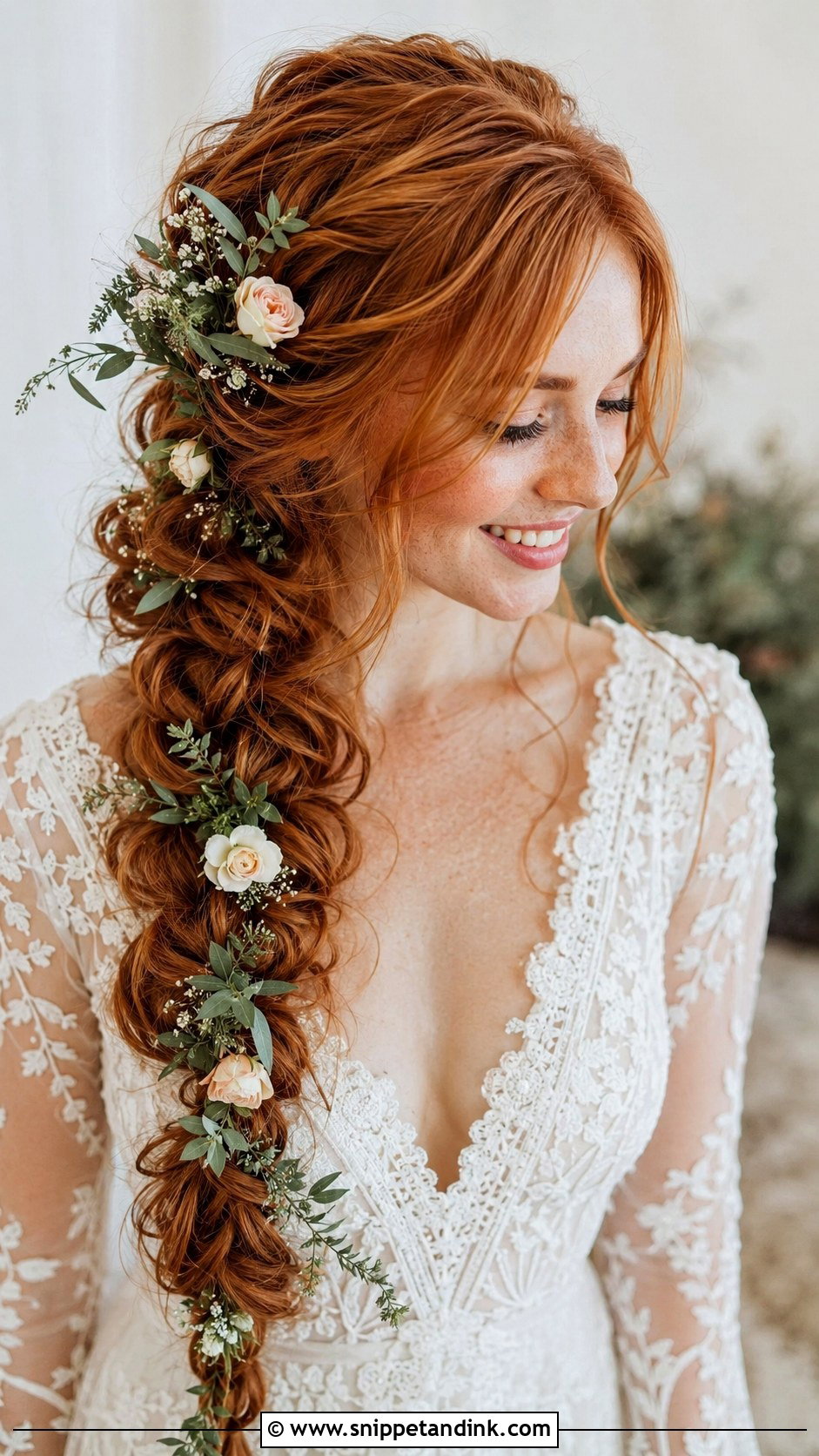 Floral Bridal Side Braid - Snippet and Ink - 20 Floral Bridal Hair Ideas