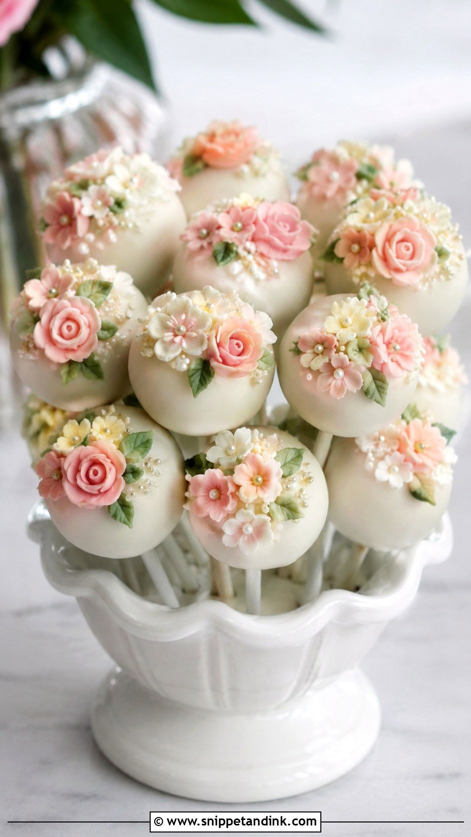 Floral Bride Cake Pops - Snippet and Ink - 35 Bride Cake Pops