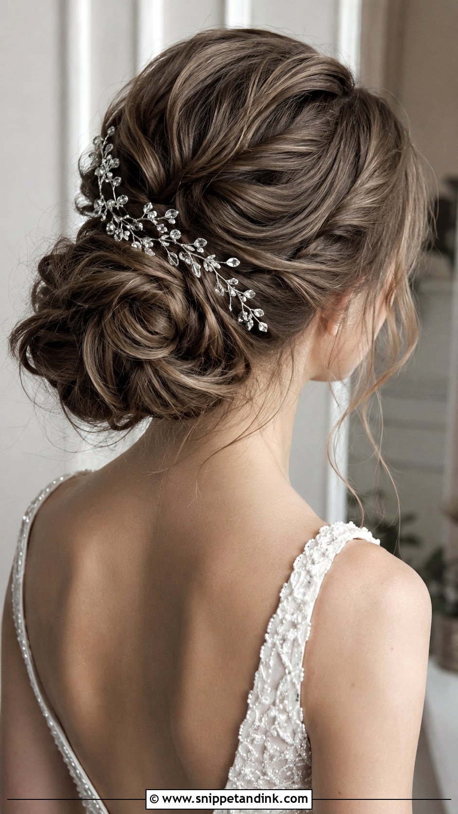 Floral Bride Hair Pins With Messy Bun - Snippet and Ink - 20 Bride Hair Jewelry Ideas