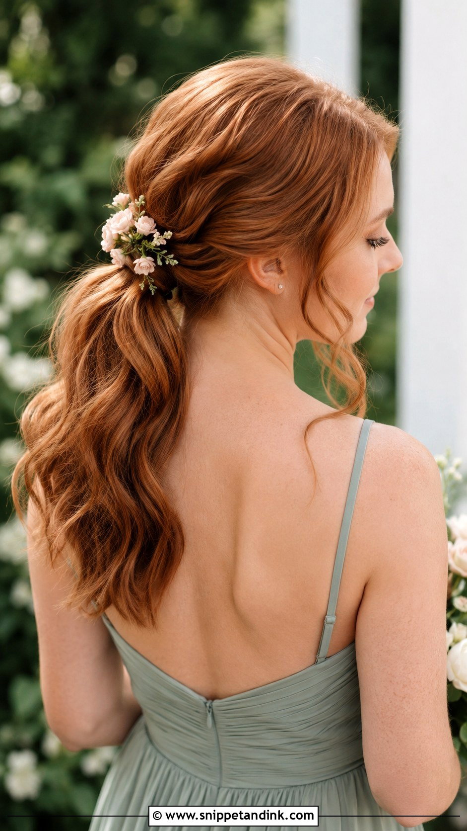 Floral Bridesmaid Low Ponytail - Snippet and Ink - 20 Bridesmaid Low Ponytail Ideas