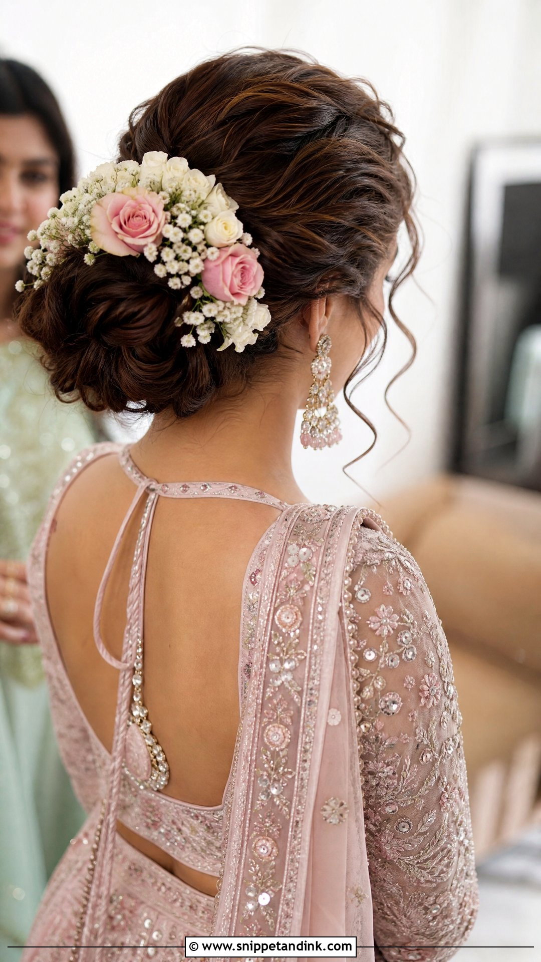 Floral Bun Bridal Hairstyle - Snippet and Ink - 15 Hair Accessories Indian Wedding Ideas