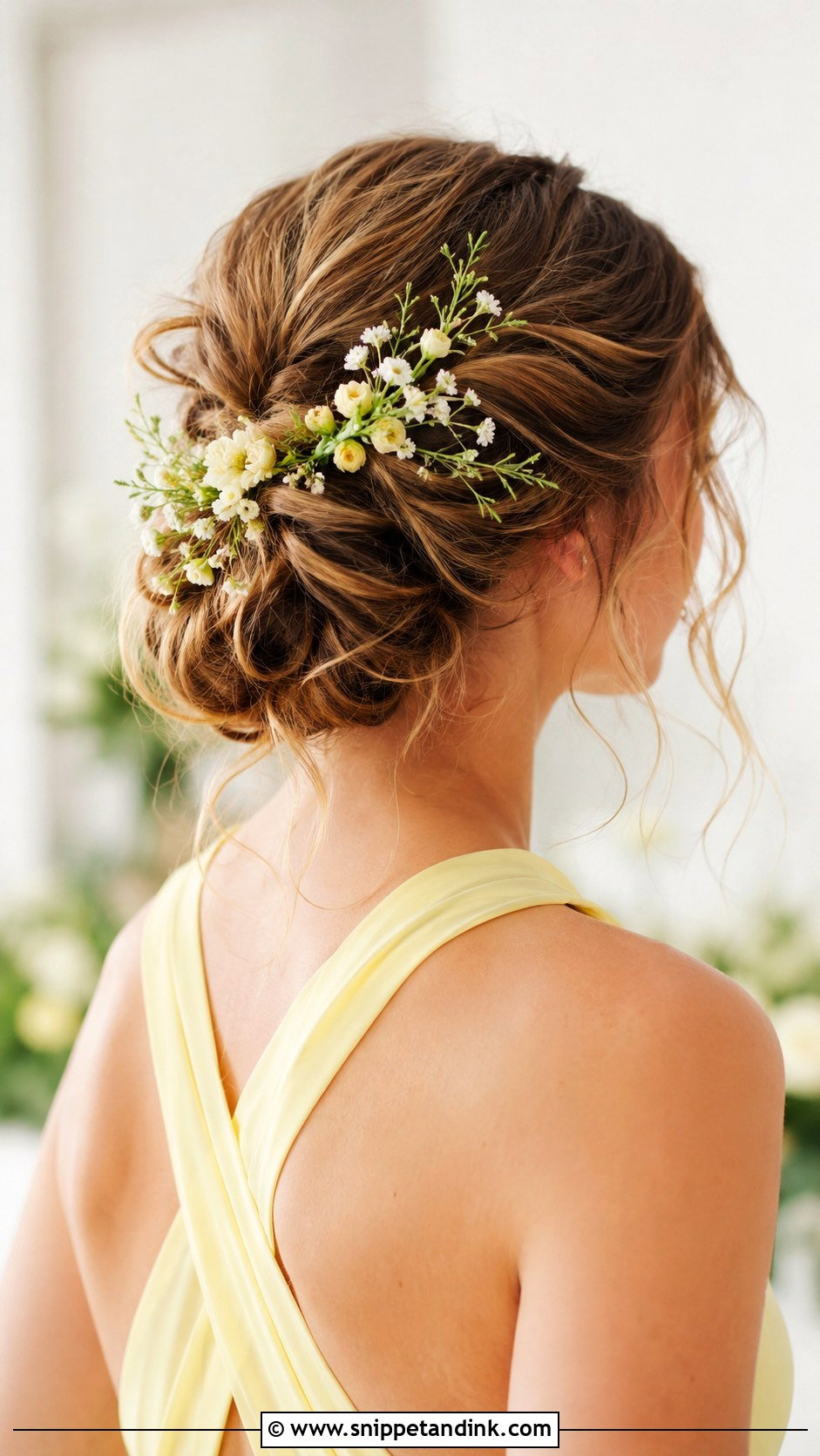 Floral Bun Bridesmaid Hairstyle - Snippet and Ink - 30 Hairstyles for Weddings Bridesmaid