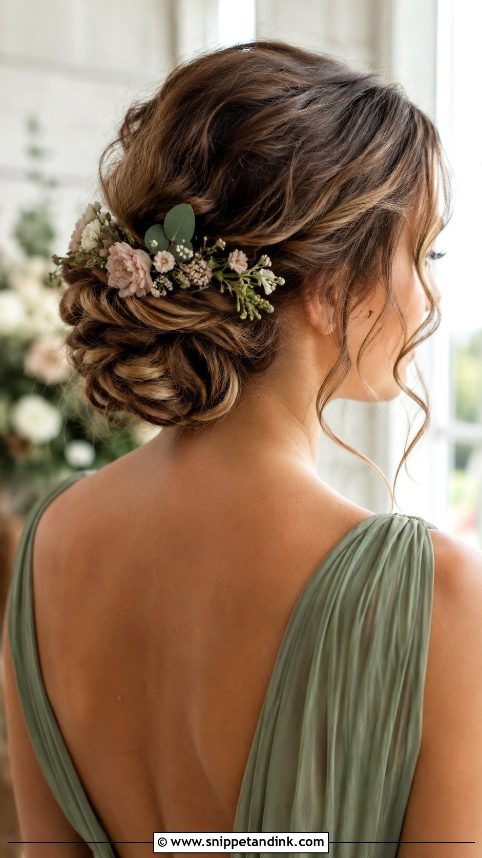 Floral Bun Bridesmaid Updo - Snippet and Ink - 20 Updo Hair Styles for Bridesmaids