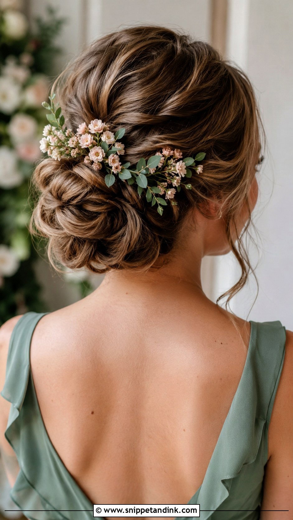 Floral Bun Bridesmaid Updo - Snippet and Ink - 20 Updo for Wedding Bridesmaid Ideas