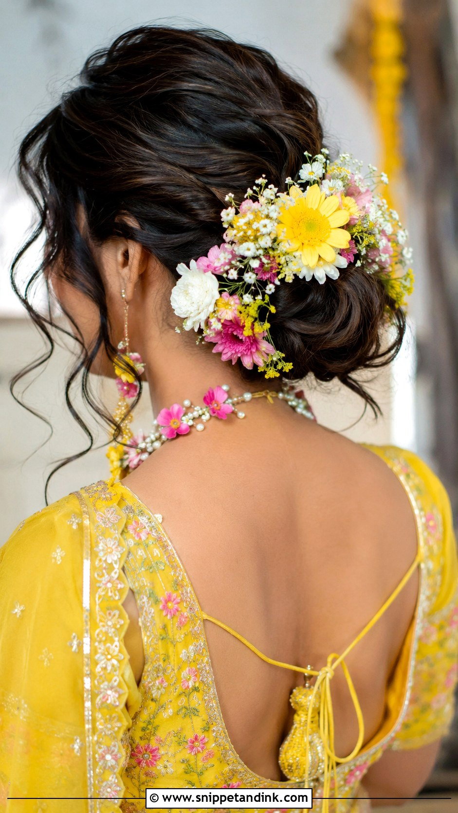Floral Bun For Mehendi - Snippet and Ink - 20 Indian Wedding Hair Buns for Medium Hair