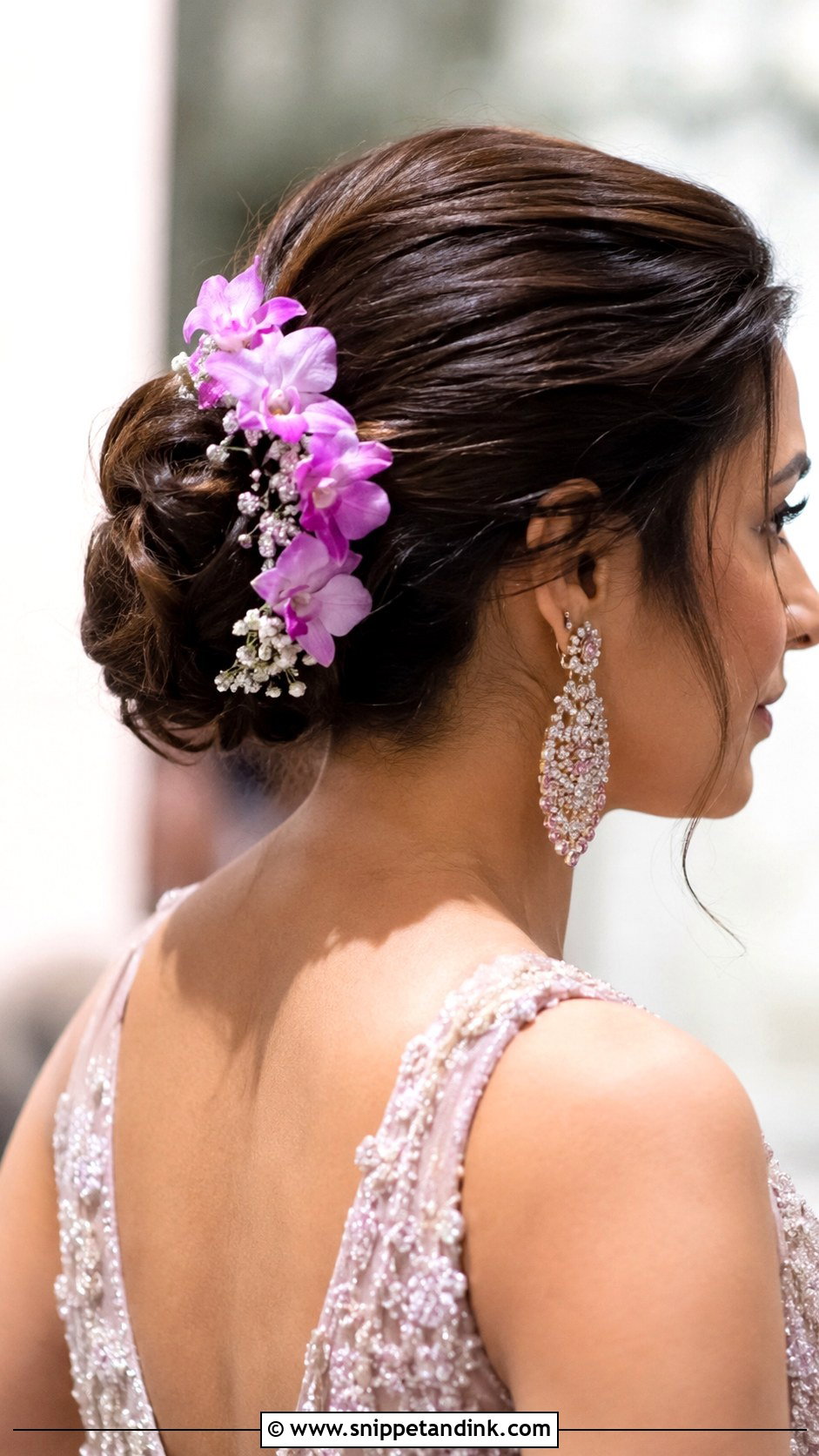 Floral Bun For Reception - Snippet and Ink - 25 Bridal Juda Hairstyles with Flowers